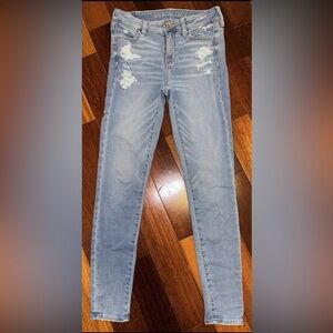 American Eagle Jeggings; Slim Mid Rise; Next Level Stretch Soft Knit, Light Blue